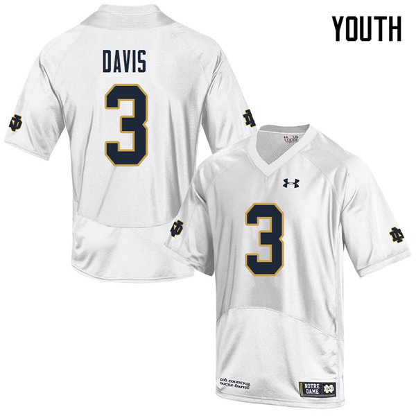 Youth #3 Avery Davis Notre Dame Fighting Irish College Football Jerseys Sale-White